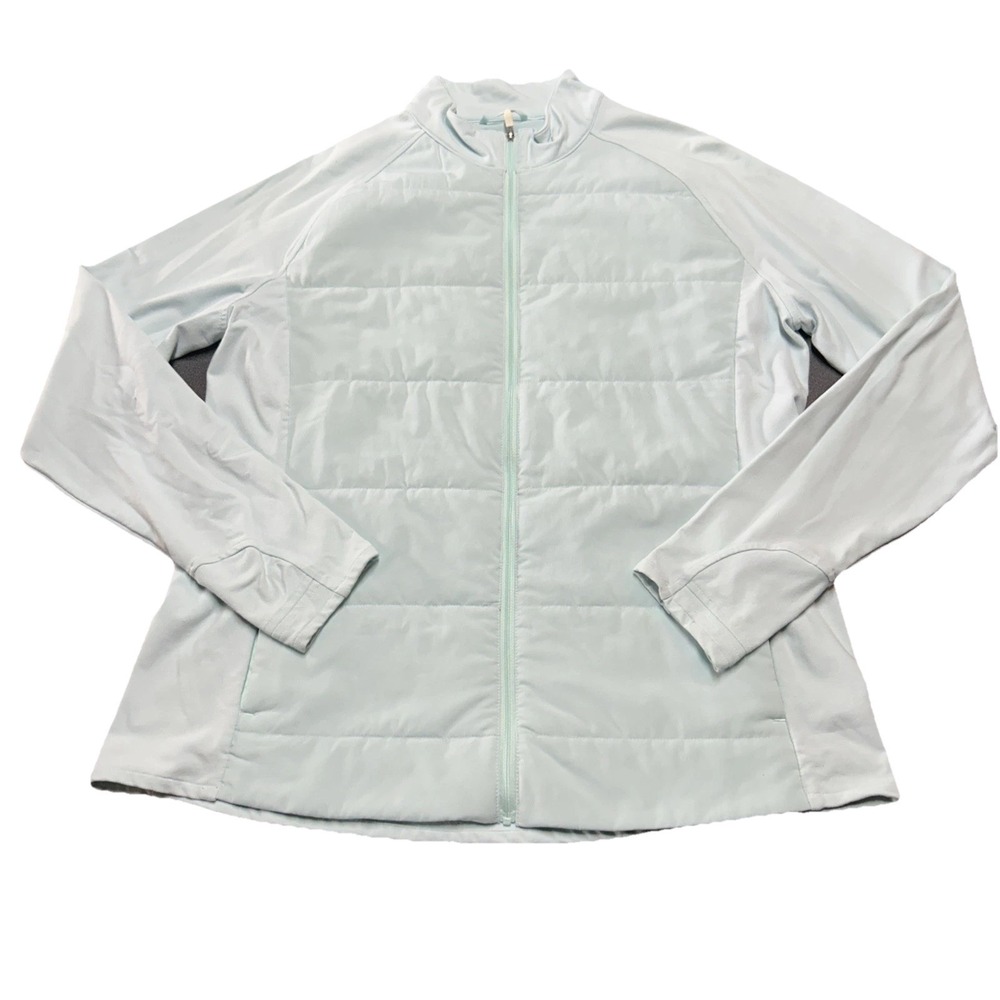 FOOTJOY FJ Quilted Full Zip Hybrid Golf Jacket Wmn Sz L Blue Performance Active